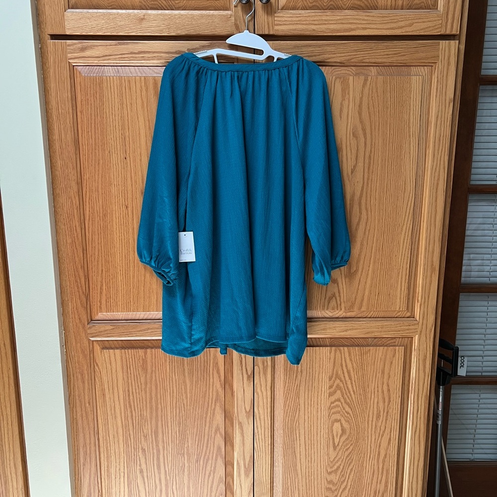Croft & Barrow Teal Blouse with Drawstring, NWT, Size 3X - Picture 2 of 5